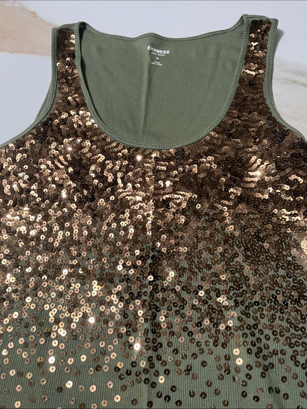 Express Olive Green Tank Dress with Gold Sequins - women - Picture 3 of 4